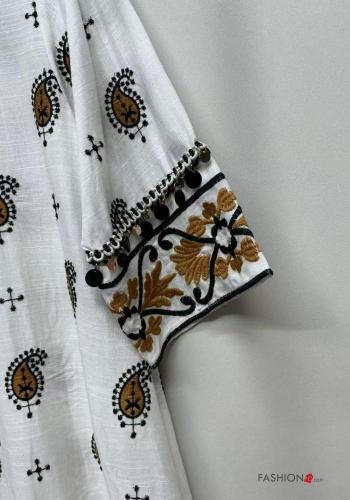 Besticktes Muster knielanger Kleid aus Leinen - ph 6