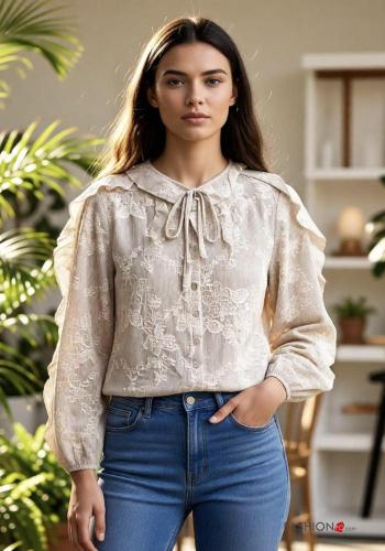 Chemise en Coton à boutons avec noeud - ph 1