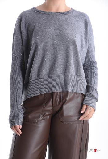 Jersey canalé cuello redondo con lentejuelas