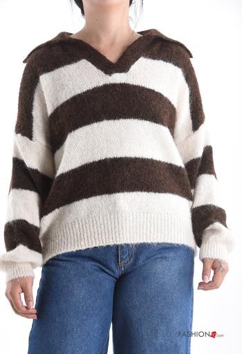 Camisola em Lã mista às riscas gola V - ph 1