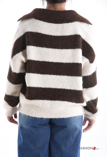 Camisola em Lã mista às riscas gola V - ph 2