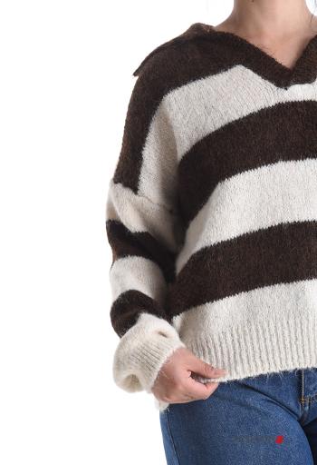 Camisola em Lã mista às riscas gola V - ph 4