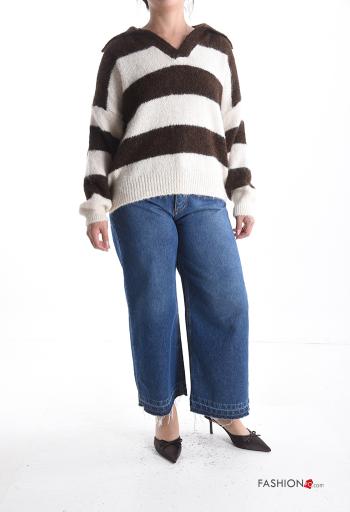 Camisola em Lã mista às riscas gola V - ph 5