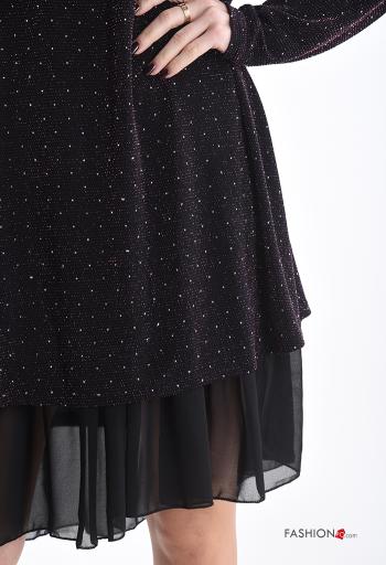 Vestido manga comprida chiffon gola V com strass com forro - ph 4