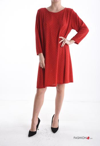 Vestido costas abertas manga comprida gola redonda com strass