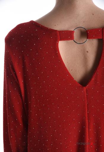 Vestido costas abertas manga comprida gola redonda com strass - ph 4