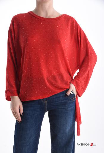 Blusa manga comprida gola redonda com strass com nó - ph 1