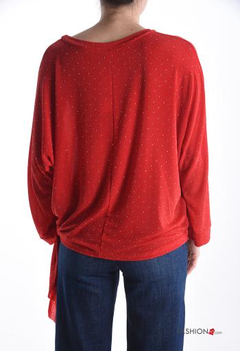 Blusa manga comprida gola redonda com strass com nó - ph 2