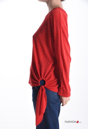 Blusa manga comprida gola redonda com strass com nó - ph 3