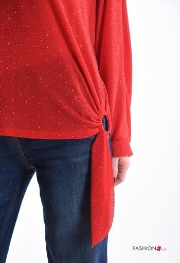 Blusa manga comprida gola redonda com strass com nó - ph 4