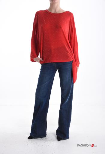 Blusa manga comprida gola redonda com strass com nó - ph 5