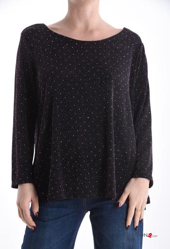 Blusa costas abertas manga comprida gola redonda com strass - ph 1