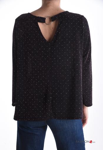 Blusa costas abertas manga comprida gola redonda com strass - ph 2