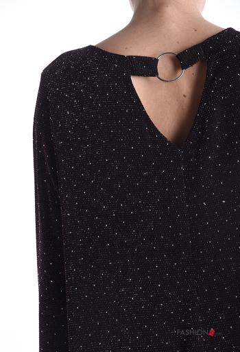 Blusa costas abertas manga comprida gola redonda com strass - ph 4