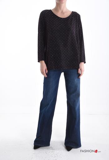 Blusa costas abertas manga comprida gola redonda com strass - ph 5