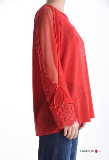 Blusa renda manga comprida gola redonda com laço com strass - ph 3