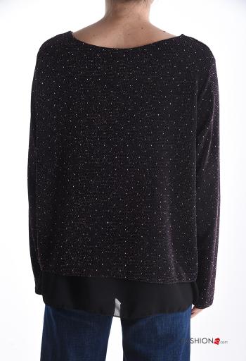 Blusa chiffon manga comprida gola redonda com strass com forro - ph 2