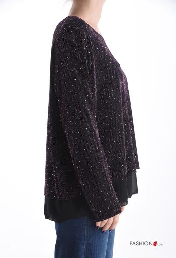 Blusa chiffon manga comprida gola redonda com strass com forro - ph 3