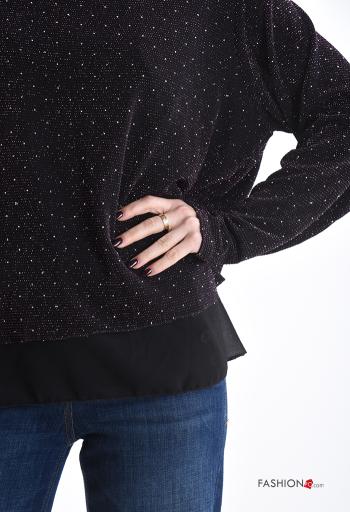 Blusa chiffon manga comprida gola redonda com strass com forro - ph 4