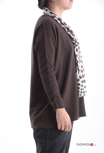 Camisola de mangas compridas lurex manga comprida gola V com cachecol - ph 3