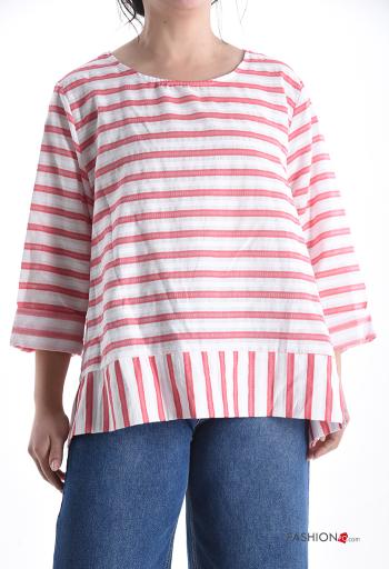 Blusa em Algodão manga comprida às riscas