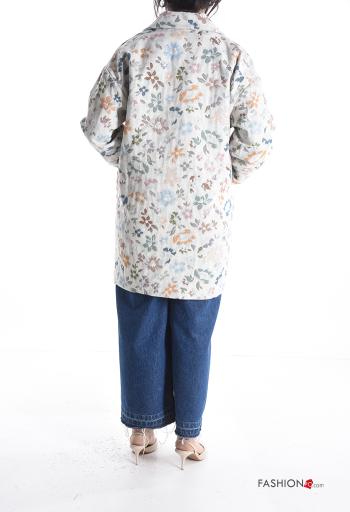 Casaco em Algodão manga comprida Floral com botões com bolsos - ph 2