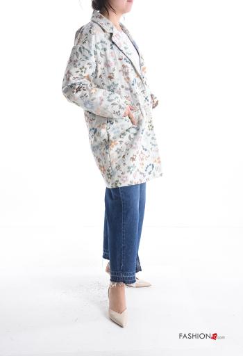 Casaco em Algodão manga comprida Floral com botões com bolsos - ph 3
