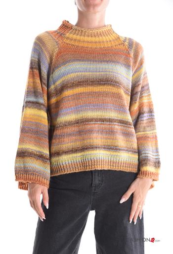 Streifenmuster lange ärmel Strickpullover aus Wollmischung Rollkragen-