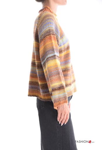 Streifenmuster lange ärmel Strickpullover aus Wollmischung Rollkragen- - ph 3