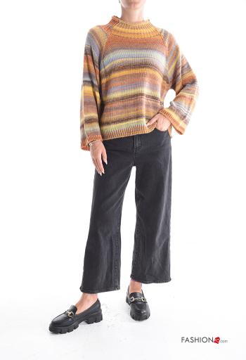 Streifenmuster lange ärmel Strickpullover aus Wollmischung Rollkragen- - ph 5