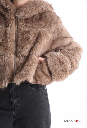 Blusão Bomber pelo sintético com fecho com bolsos com capuz - ph 4