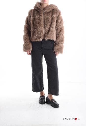 Blusão Bomber pelo sintético com fecho com bolsos com capuz - ph 5