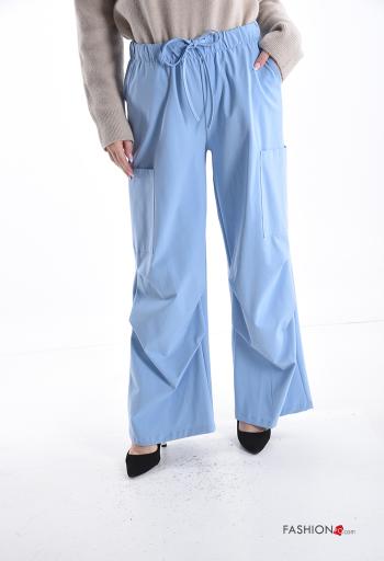 Pantalone in Cotone wide leg con tasche con coulisse