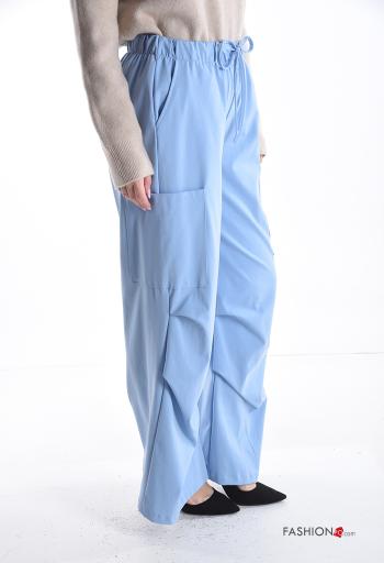 Pantalone in Cotone wide leg con tasche con coulisse - ph 3