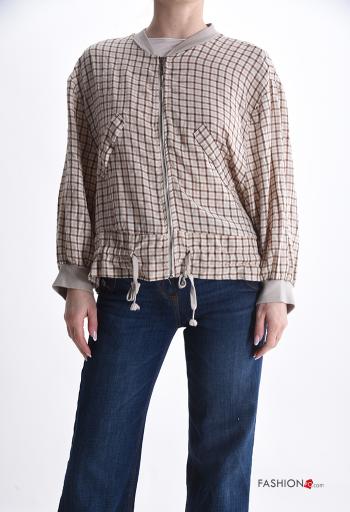 Giacca in Cotone Fantasia quadrettata vichy con zip con coulisse - ph 1