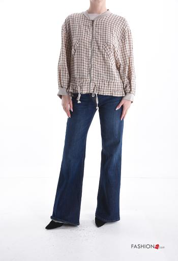 Giacca in Cotone Fantasia quadrettata vichy con zip con coulisse - ph 5