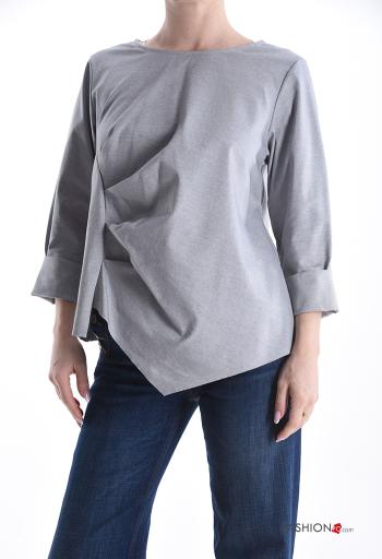 Blusa in Cotone maniche lunghe asimmetrico - ph 1