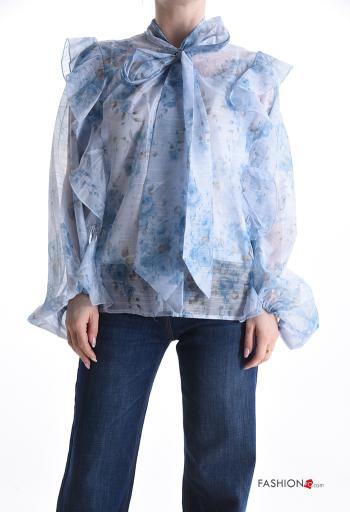 Blusa de Algodón manga larga Estampado Floral con volantes con lazo - ph 1
