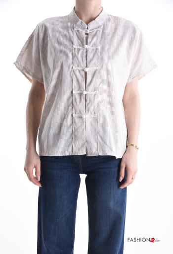 Camisa manga corta a rayas con botones con brillantes - ph 1