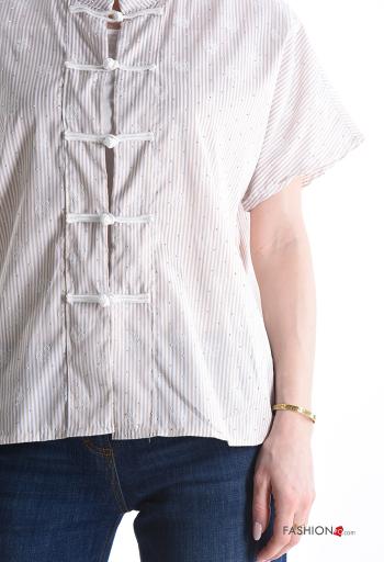 Camisa manga corta a rayas con botones con brillantes - ph 4