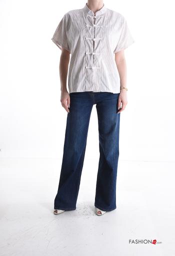 Camisa manga corta a rayas con botones con brillantes - ph 5