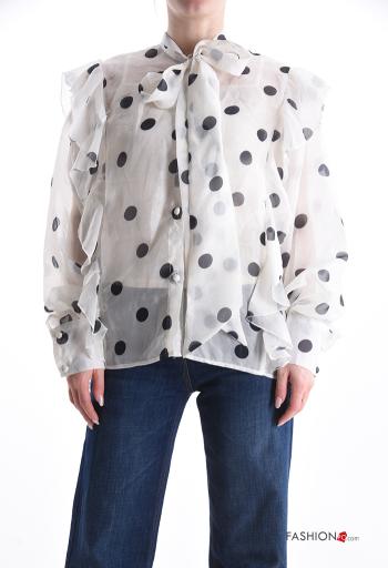 Blusa de Algodón manga larga Estampado de lunares con volantes con lazo - ph 1