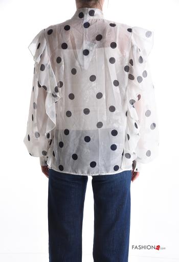 Blusa de Algodón manga larga Estampado de lunares con volantes con lazo - ph 2