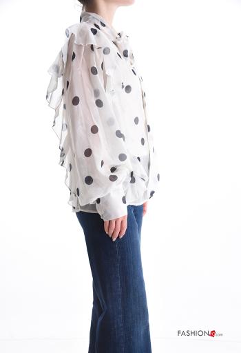 Blusa de Algodón manga larga Estampado de lunares con volantes con lazo - ph 3