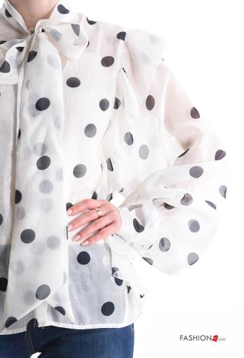 Blusa de Algodón manga larga Estampado de lunares con volantes con lazo - ph 4