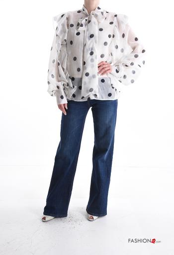 Blusa de Algodón manga larga Estampado de lunares con volantes con lazo - ph 5
