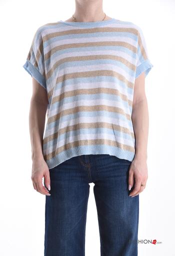 Jersey de Algodón manga corta cuello redondo a rayas