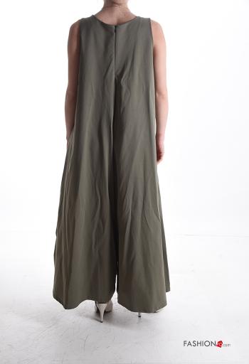 sleeveless wide leg Cotton Jumpsuit with pockets with zip - ph 2
