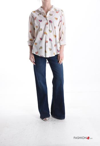 Camisa de Algodón manga larga con cuello Diseño impreso con botones - ph 5