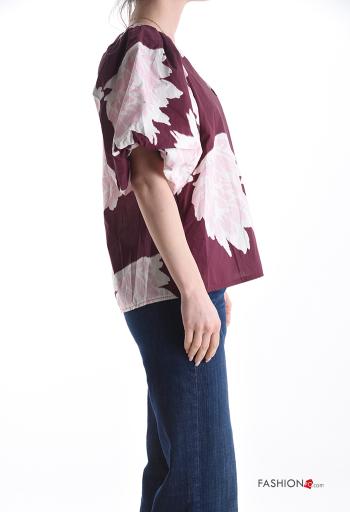 Blusa in Cotone maniche a palloncino Fantasia astratta scollo a V - ph 3